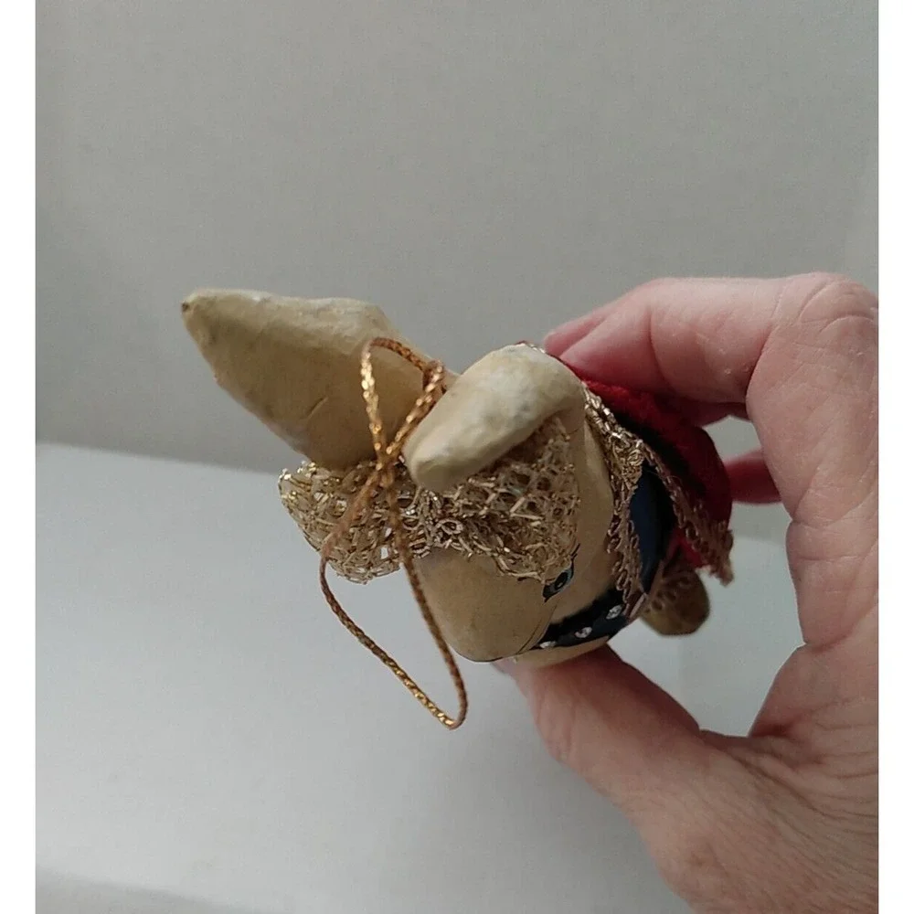 VTG Paper Mache Rabbit Hand Painted Christmas Tree Ornament Holiday decor